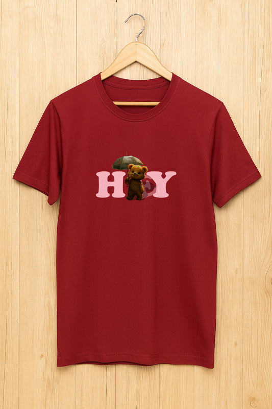 Cute Bear & Umbrella Print – ‘HEY’