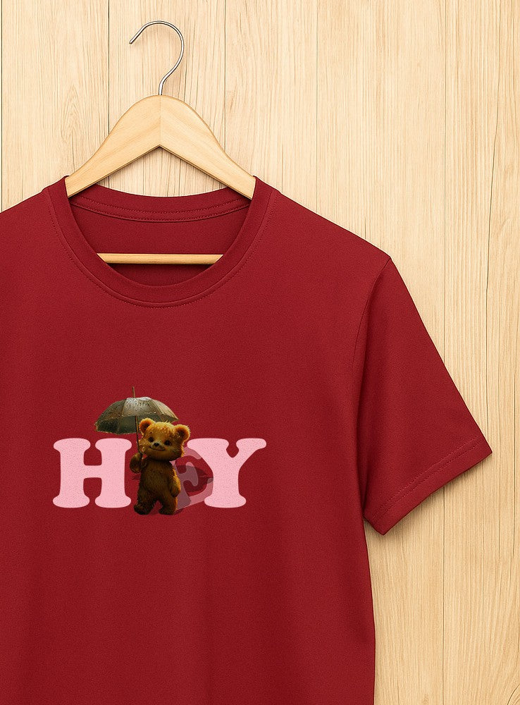 Cute Bear & Umbrella Print – ‘HEY’